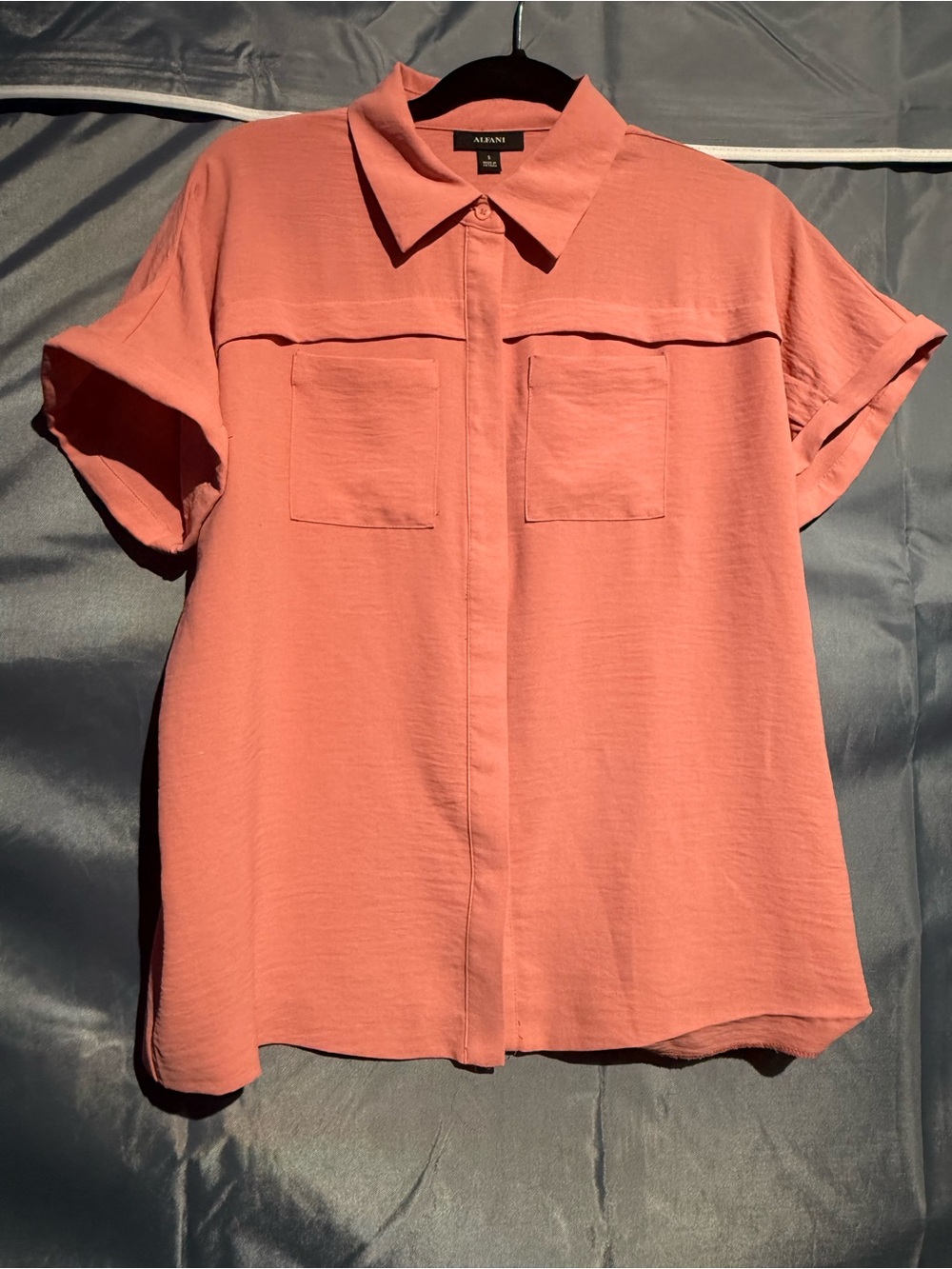 Alfani Coral-Peach Short Sleeve Button Front Shirt
